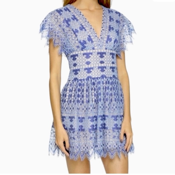 BCBGMaxAzria Dresses & Skirts - BCBGMaxAzria Blue & Tan Lace Fit & Flare Mini Dress NWT Women's Size 6